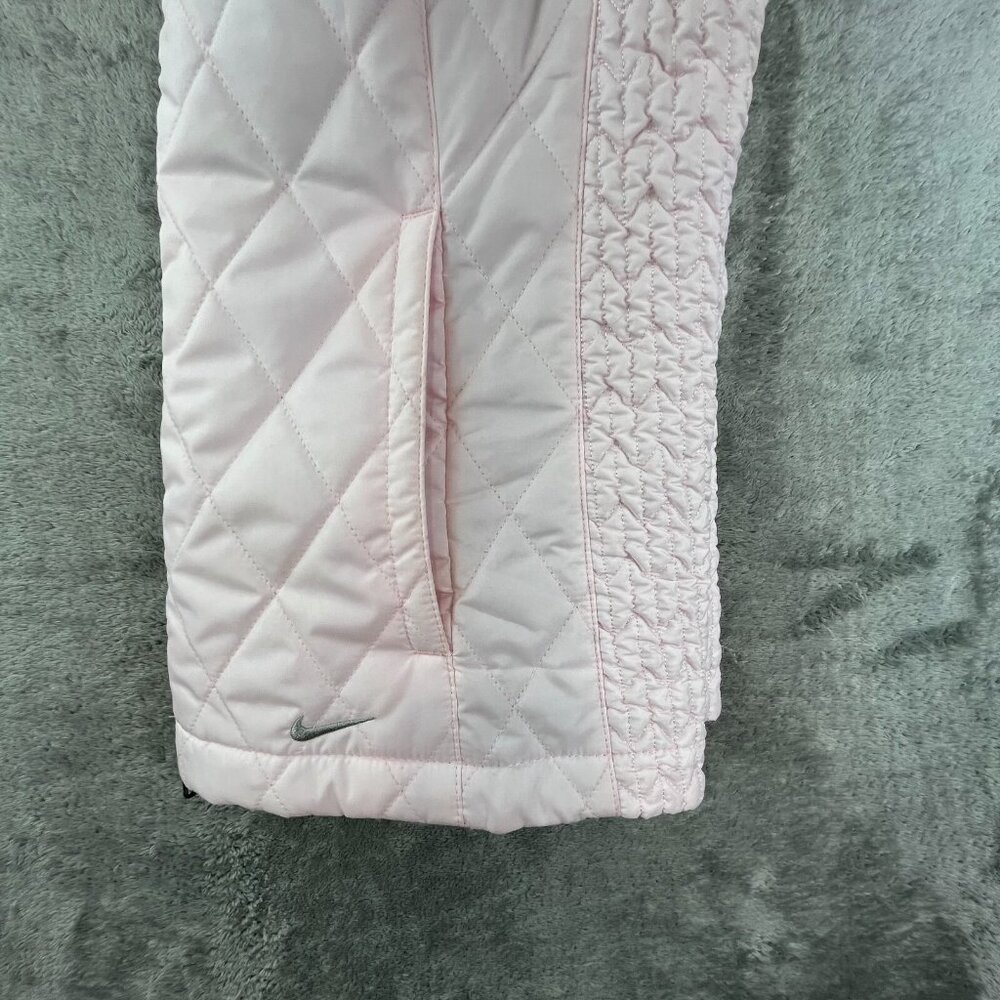 Vintage Nike Quilted Vest Womens Small Pink Faux Fur Collar Running Full Zip Y2K - Picture 11 of 14
